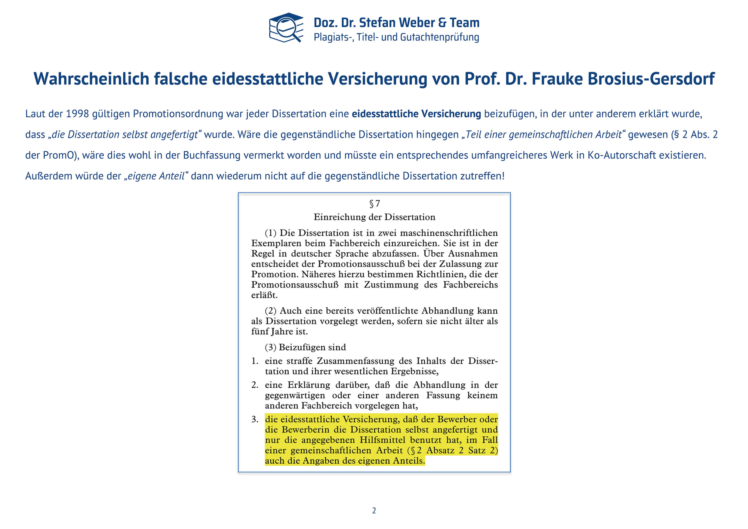 Dokumentation Ghostwriting Plagiate Doktorarbeit Frauke Brosius-Gersdorf Seite 02