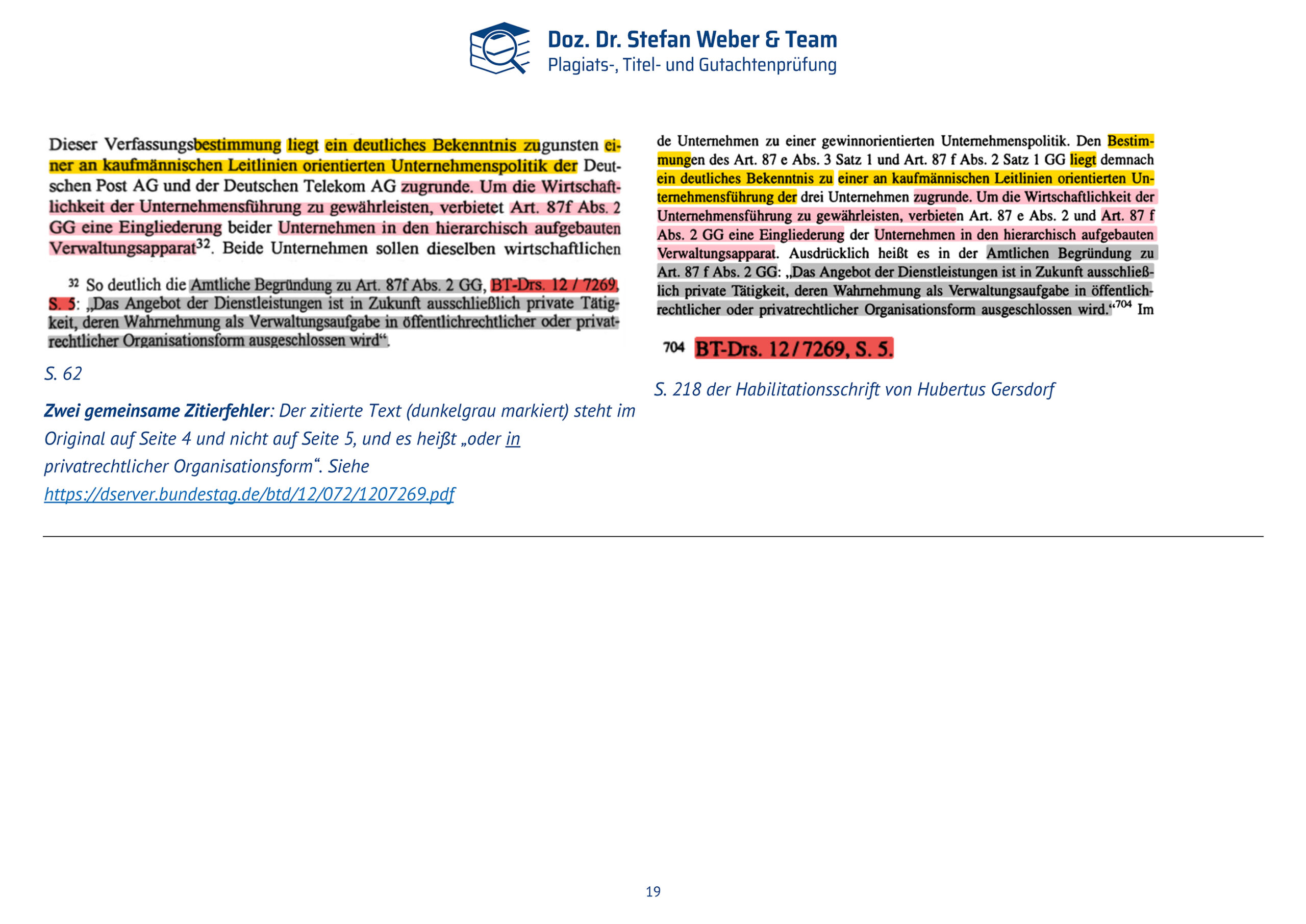 Dokumentation Ghostwriting Plagiate Doktorarbeit Frauke Brosius-Gersdorf Seite 19