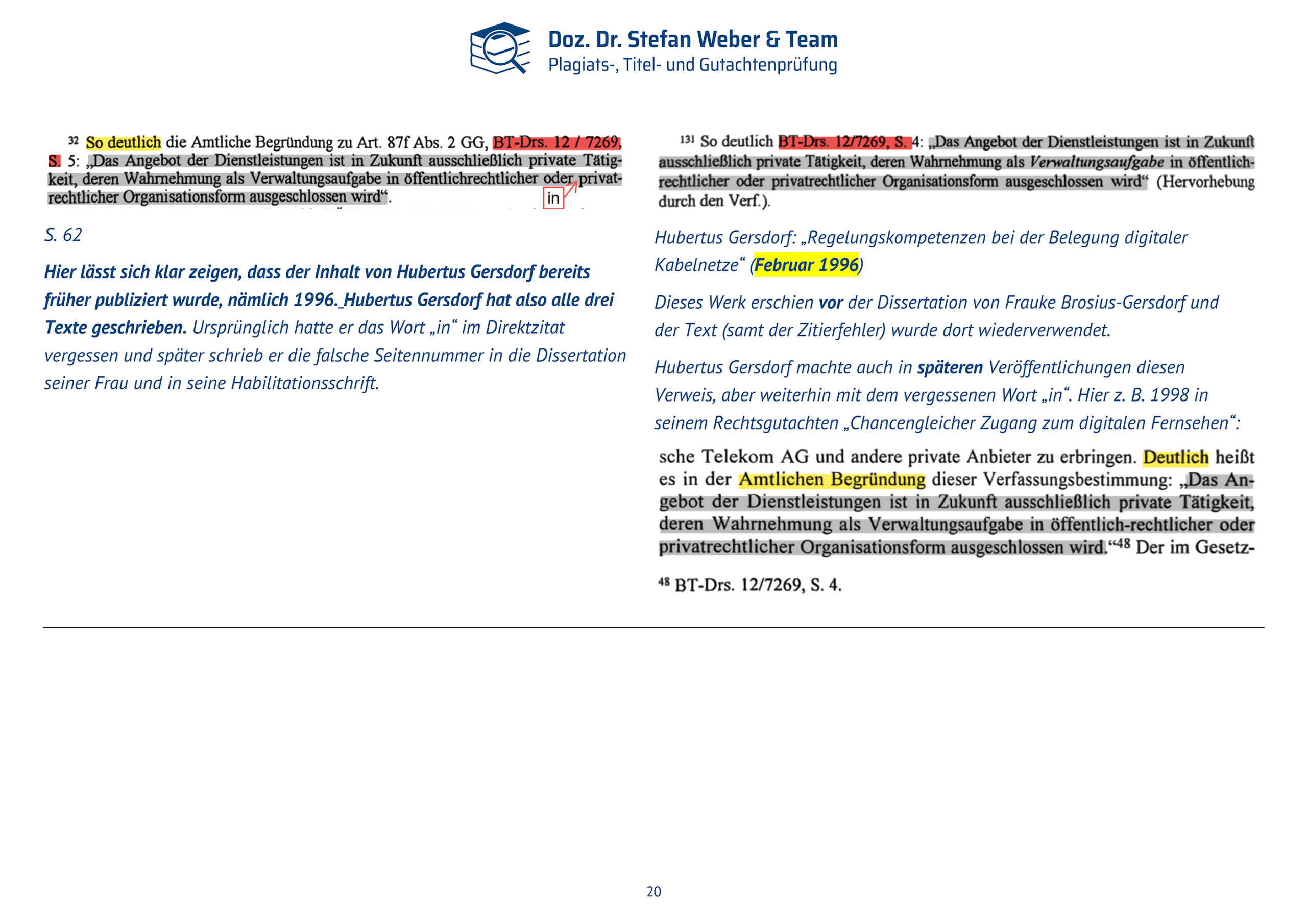 Dokumentation Ghostwriting Plagiate Doktorarbeit Frauke Brosius-Gersdorf Seite 20