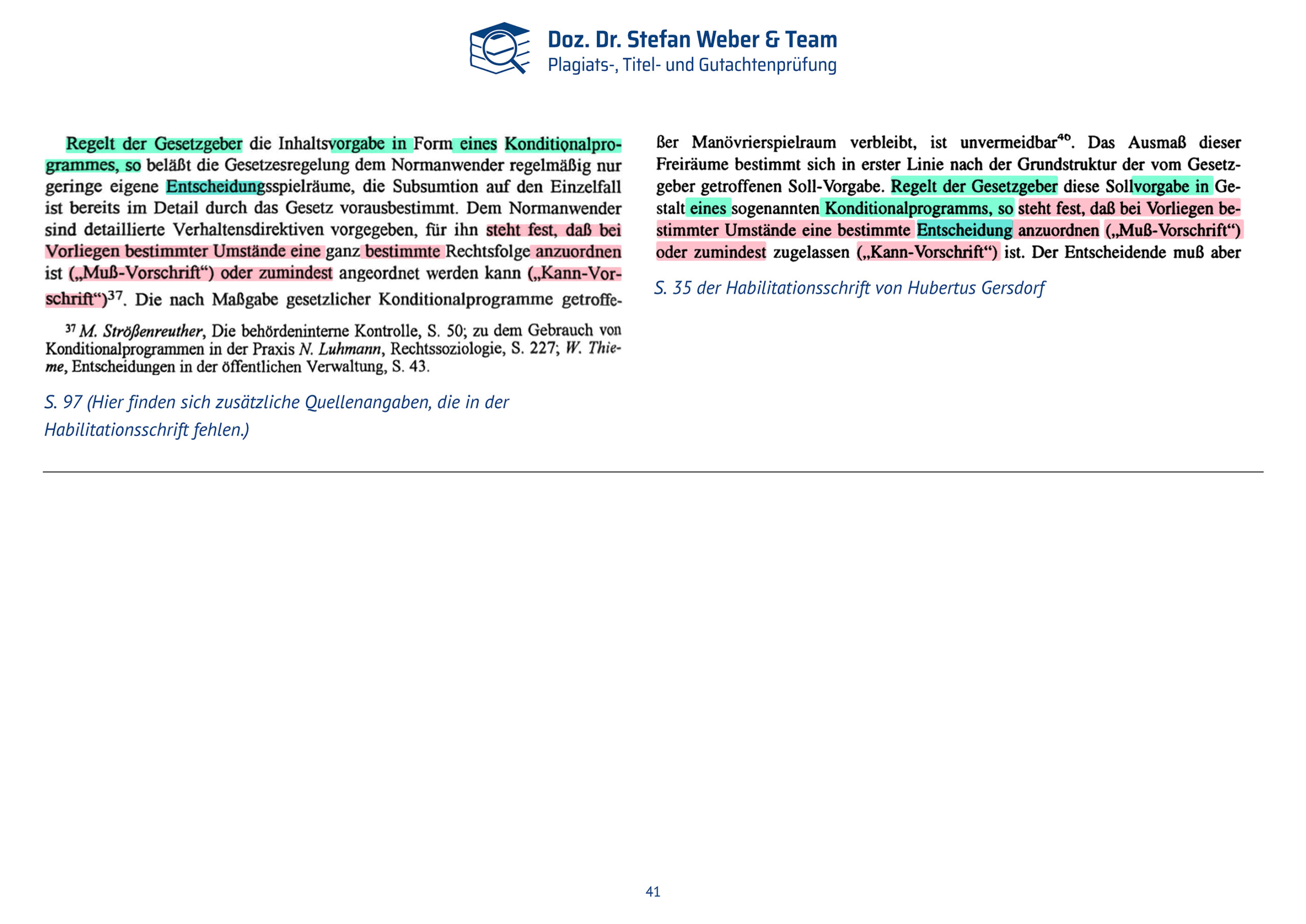 Dokumentation Ghostwriting Plagiate Doktorarbeit Frauke Brosius-Gersdorf Seite 41