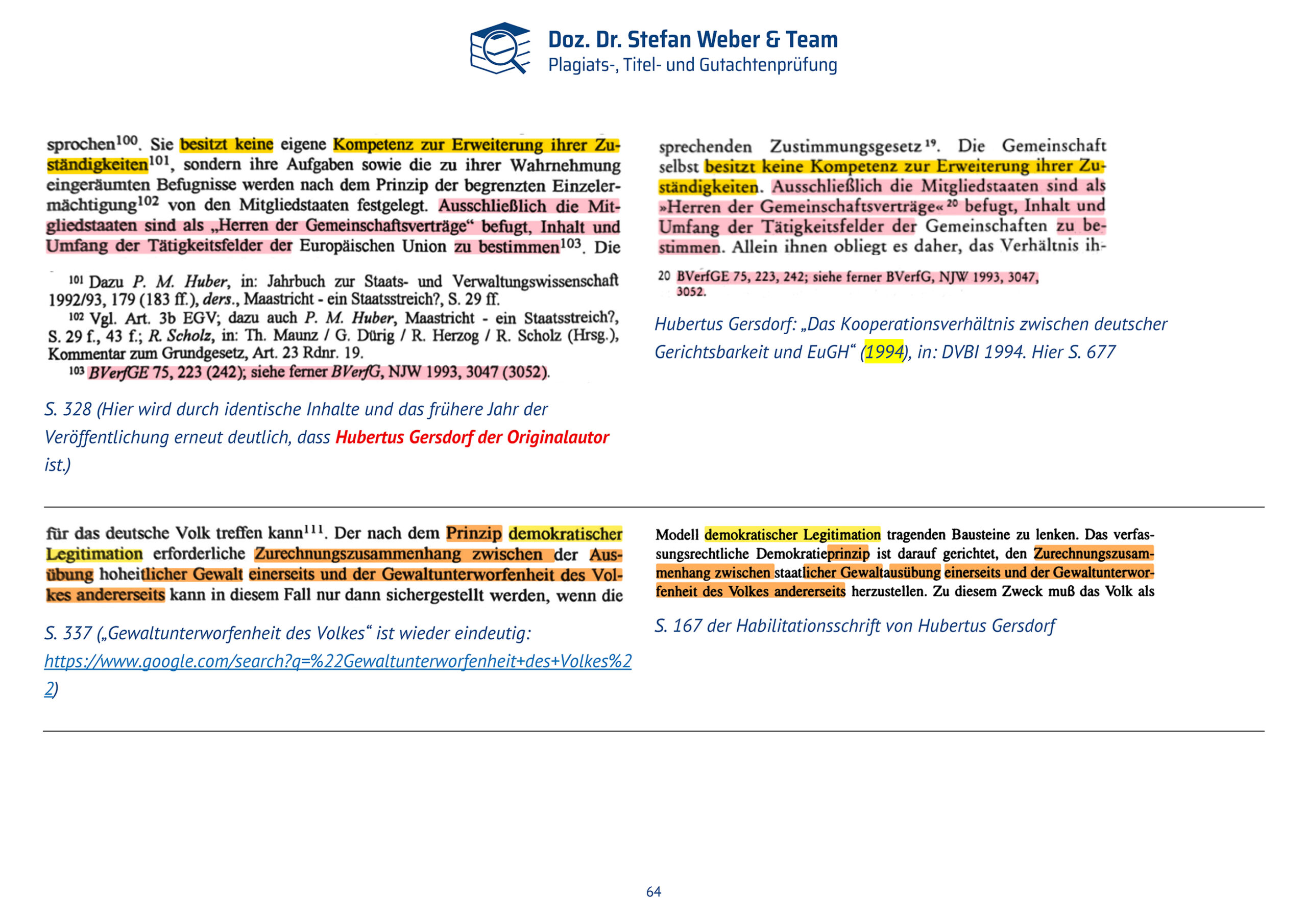 Dokumentation Ghostwriting Plagiate Doktorarbeit Frauke Brosius-Gersdorf Seite 64