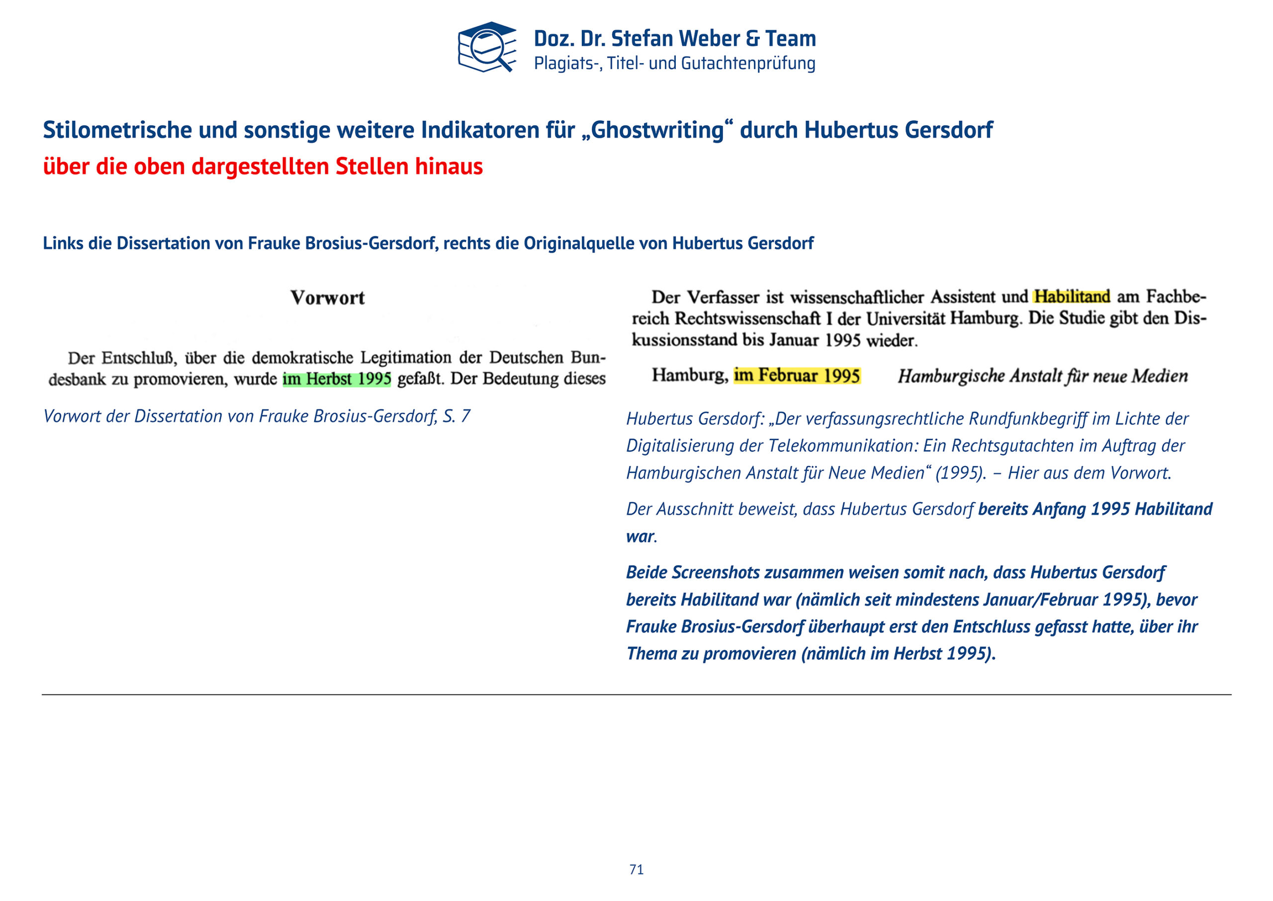 Dokumentation Ghostwriting Plagiate Doktorarbeit Frauke Brosius-Gersdorf Seite 71