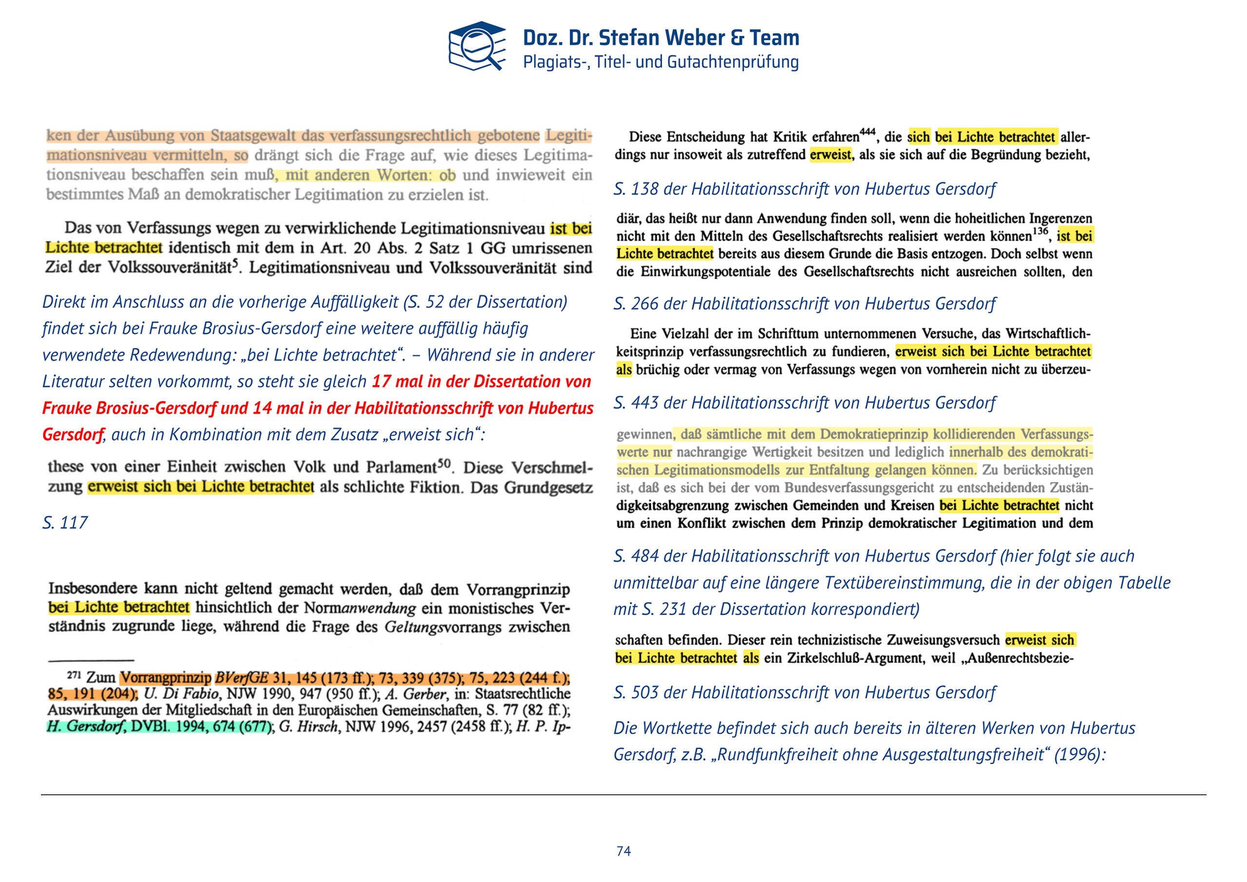 Dokumentation Ghostwriting Plagiate Doktorarbeit Frauke Brosius-Gersdorf Seite 74