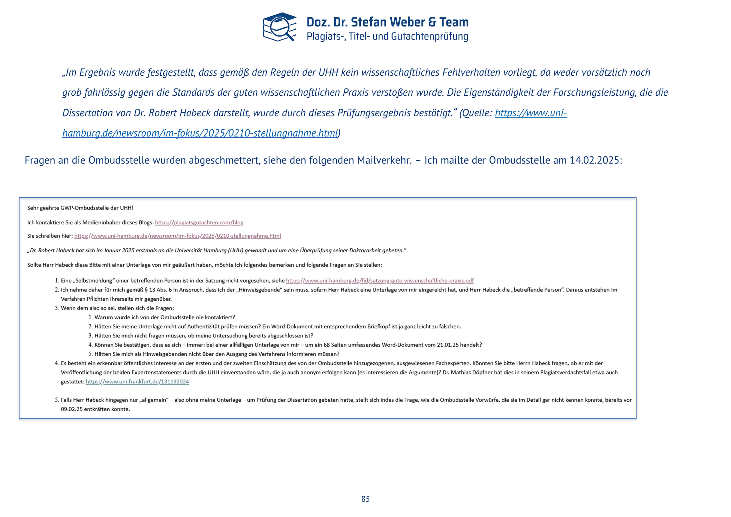 Dokumentation Ghostwriting Plagiate Doktorarbeit Frauke Brosius-Gersdorf Seite 85
