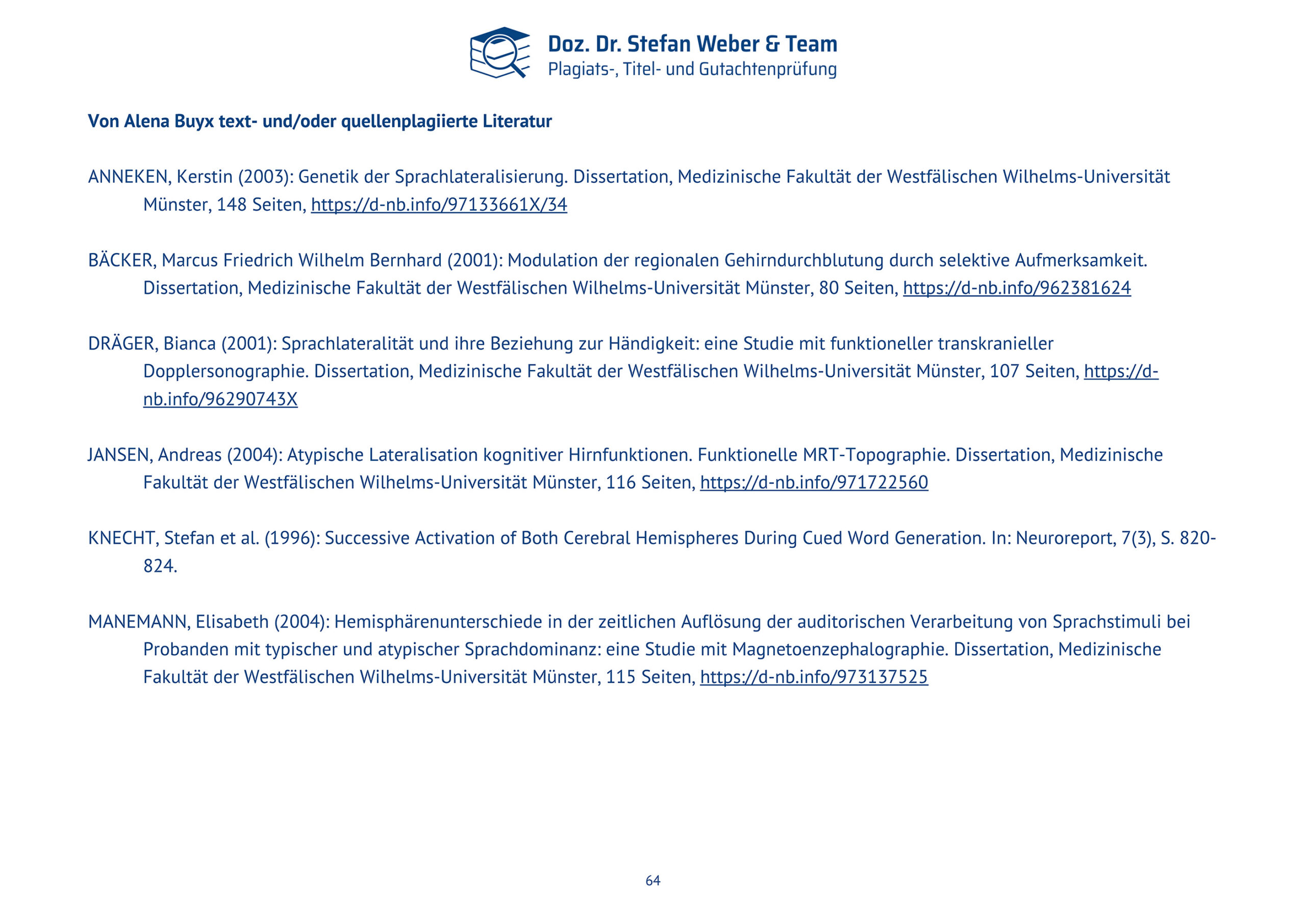 Plagiatsgutachten Doktorarbeit Alena Buyx Seite 64